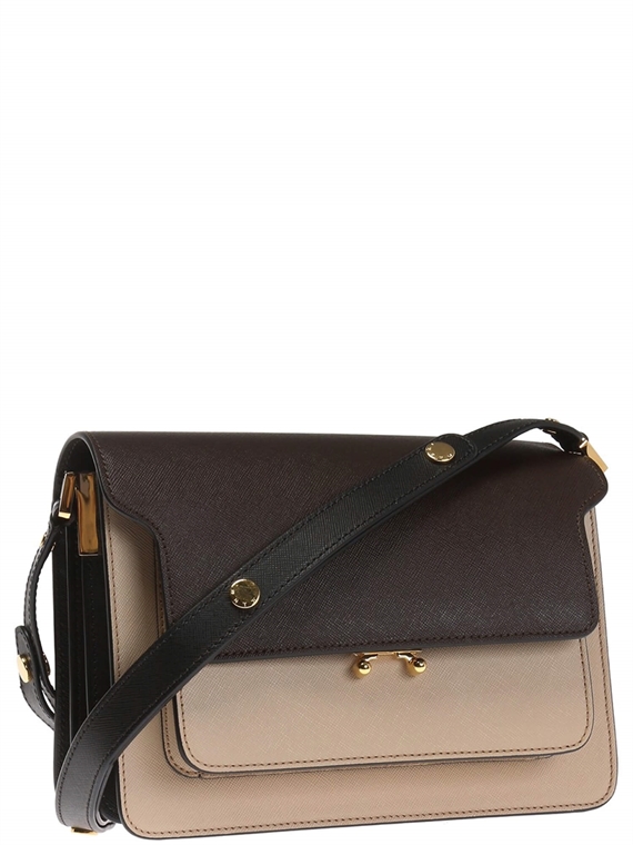 Marni Medium Trunk Saffiano Bag, Beige/Black/Brown 